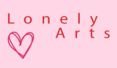 Lonely Arts written in red font on a pink background.