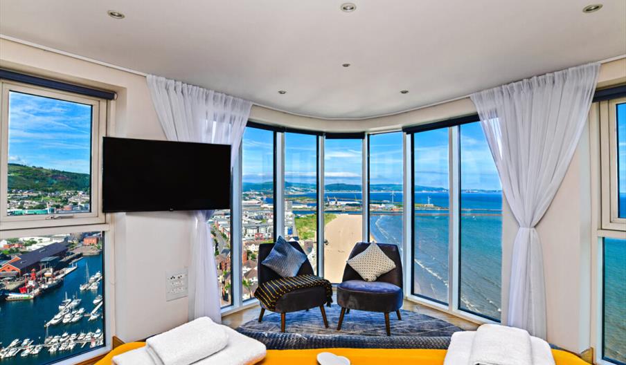 Meridian Quay Apartments  view of swansea from penthouse