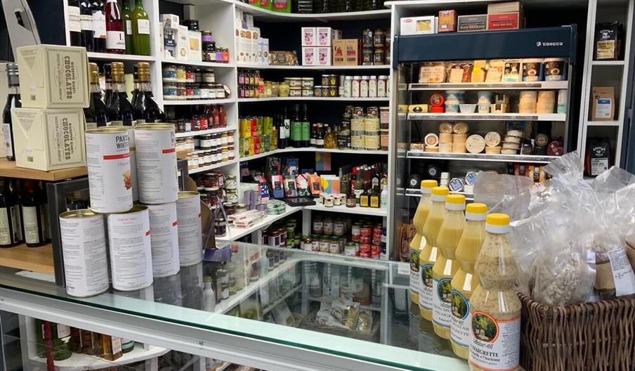 Olives & Oils Delicatessen filled shelves