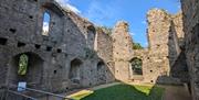 Oystermouth Castle grounds on a sunny day.