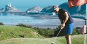 Clyne Golf Club & Somerfield Lodge golfer with mumbles in background
