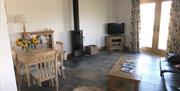 Pylewell Annex living area with fireplace