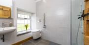 Accessible bathroom with hand rail for WC and walk in shower